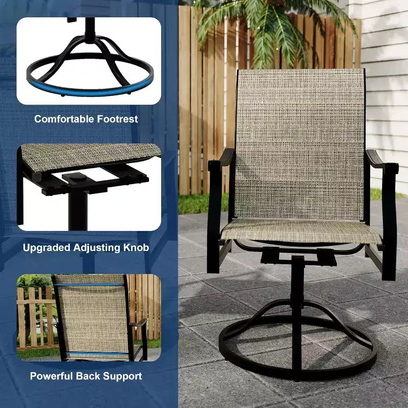 Chaises de salle à manger pivotantes d'extérieur 6 pièces, dossier respirant en textilène, chaises à bascule pivotantes pour terrasse, pelouse, jardin, au bord de la piscine