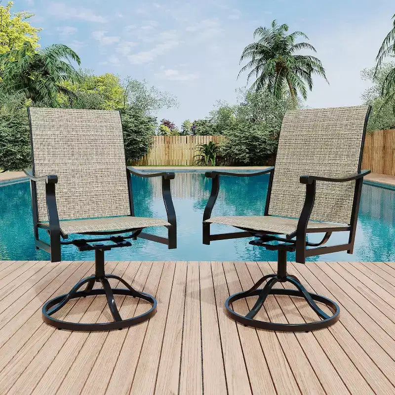 Chaises de salle à manger pivotantes d'extérieur 6 pièces, dossier respirant en textilène, chaises à bascule pivotantes pour terrasse, pelouse, jardin, au bord de la piscine