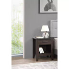 HomeStock 24 in.H x 21 in W Rectangle Brown Finish Single Drawer Cherry Wood Nighstand For Living Room and Bedroom
