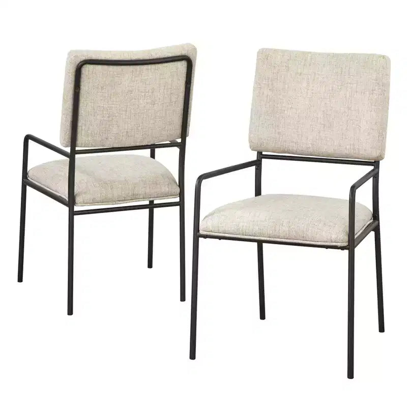 Lifestorey Set of 2 Indra Modern Upholstered Metal Frame Dining Chairs Cream: Upholstered, Black Metal Frame, Transitional Style