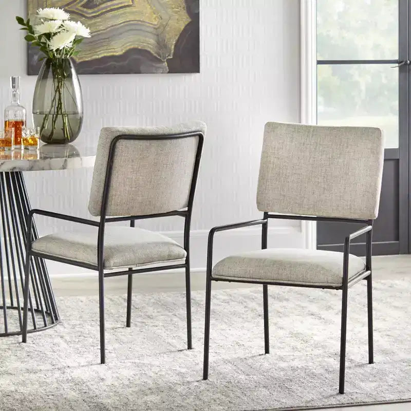 Lot de 2 chaises de salle à manger modernes en métal tapissées, coloris crème