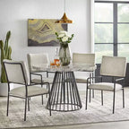 Lot de 2 chaises de salle à manger modernes en métal tapissées, coloris crème