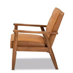 Fauteuil de salon Sorrento en bois et similicuir, style Mid-Century, noyer/marron