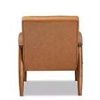 Fauteuil de salon Sorrento en bois et similicuir, style Mid-Century, noyer/marron