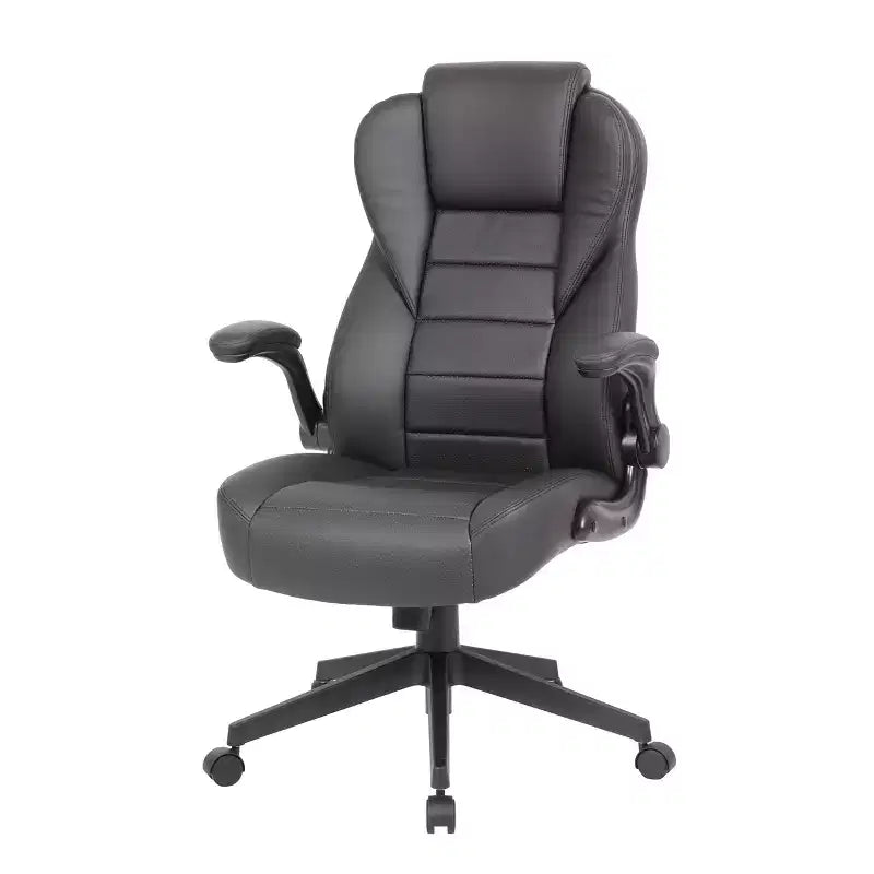 Fauteuil de bureau exécutif en similicuir noir à dossier haut et accoudoirs relevables : Ergonomique, Pivotant, Support lombaire, Hauteur réglable