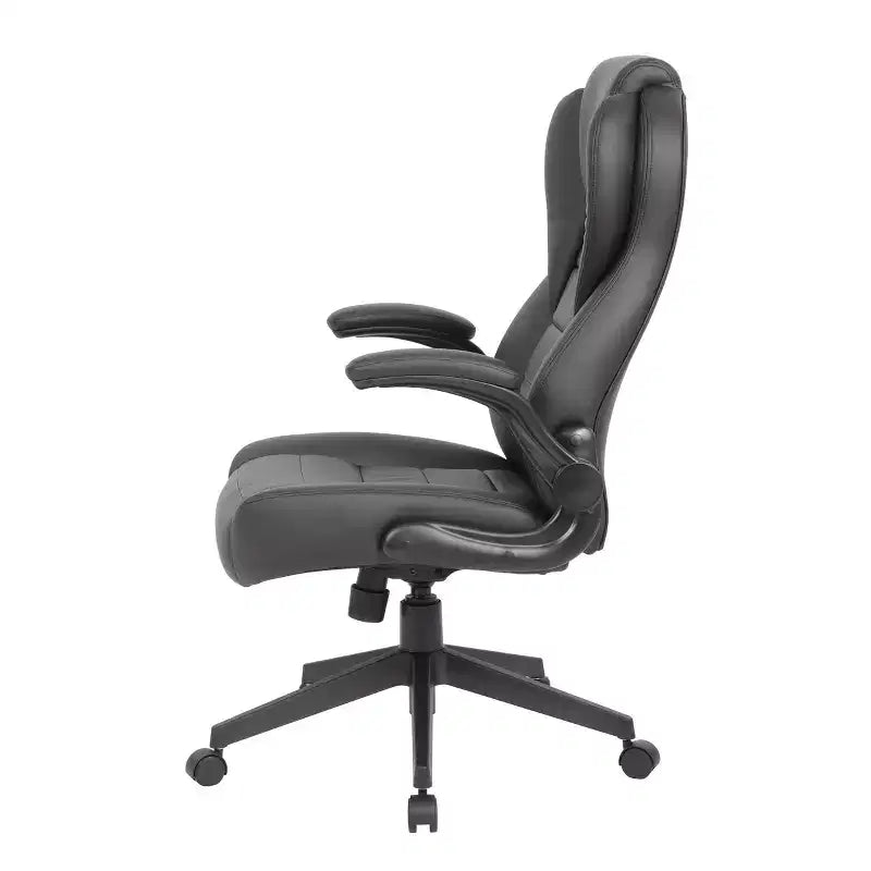 Fauteuil de bureau exécutif en similicuir noir à dossier haut et accoudoirs relevables : Ergonomique, Pivotant, Support lombaire, Hauteur réglable