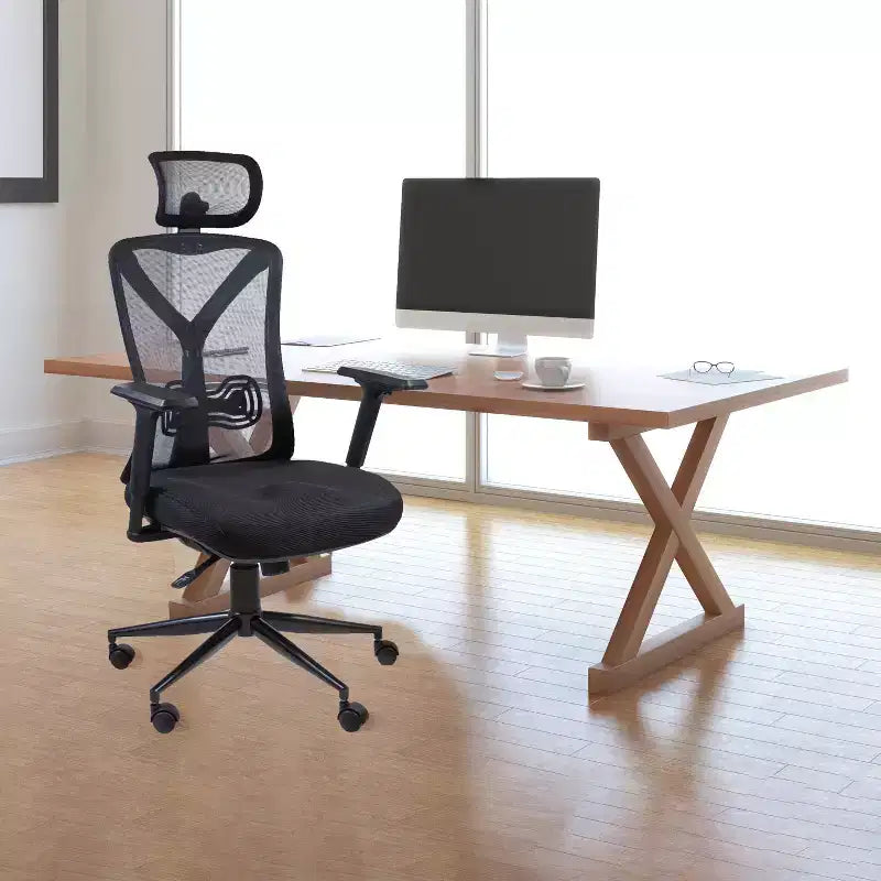 Chaise de bureau ergonomique en filet noir à dossier haut - X Rocker : réglable, pivotante, soutien lombaire