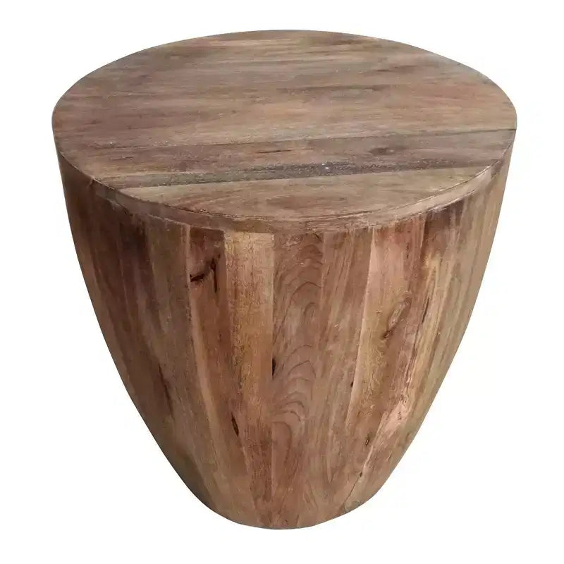 Table d'appoint ou de chevet ronde en bois de manguier vieilli, sculptée à la main, de forme cylindrique, couleur marron : Aucun assemblage requis, finition polie