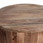 Table d'appoint ou de chevet ronde en bois de manguier vieilli, sculptée à la main, de forme cylindrique, couleur marron : Aucun assemblage requis, finition polie