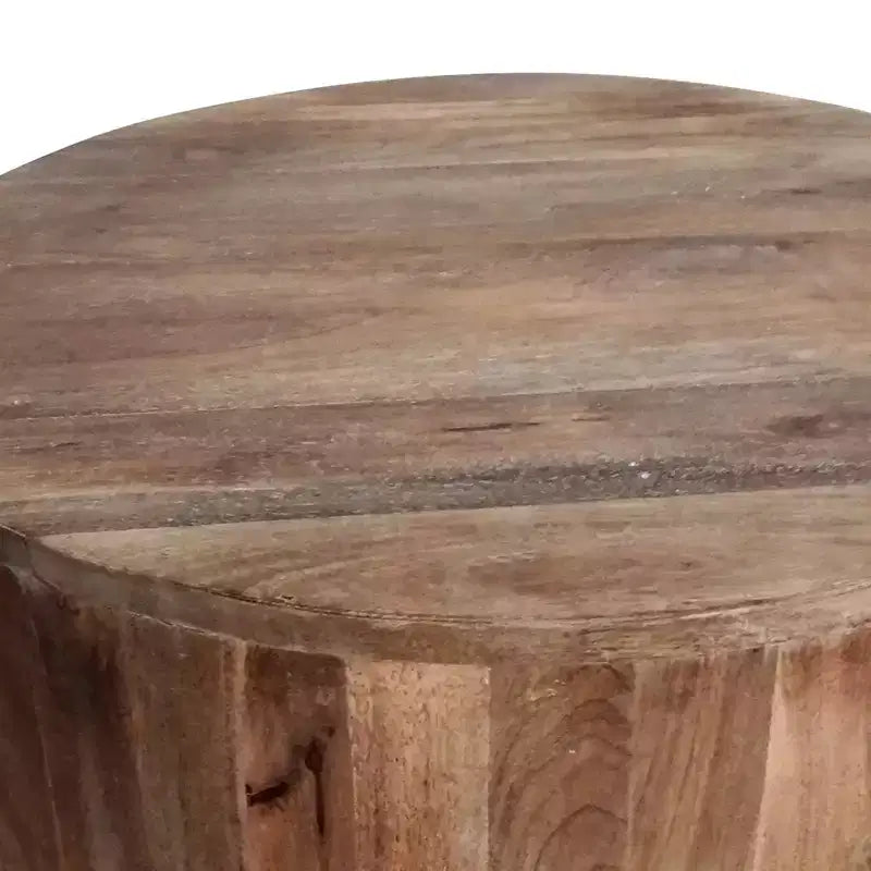 Table d'appoint ou de chevet ronde en bois de manguier vieilli, sculptée à la main, de forme cylindrique, couleur marron : Aucun assemblage requis, finition polie