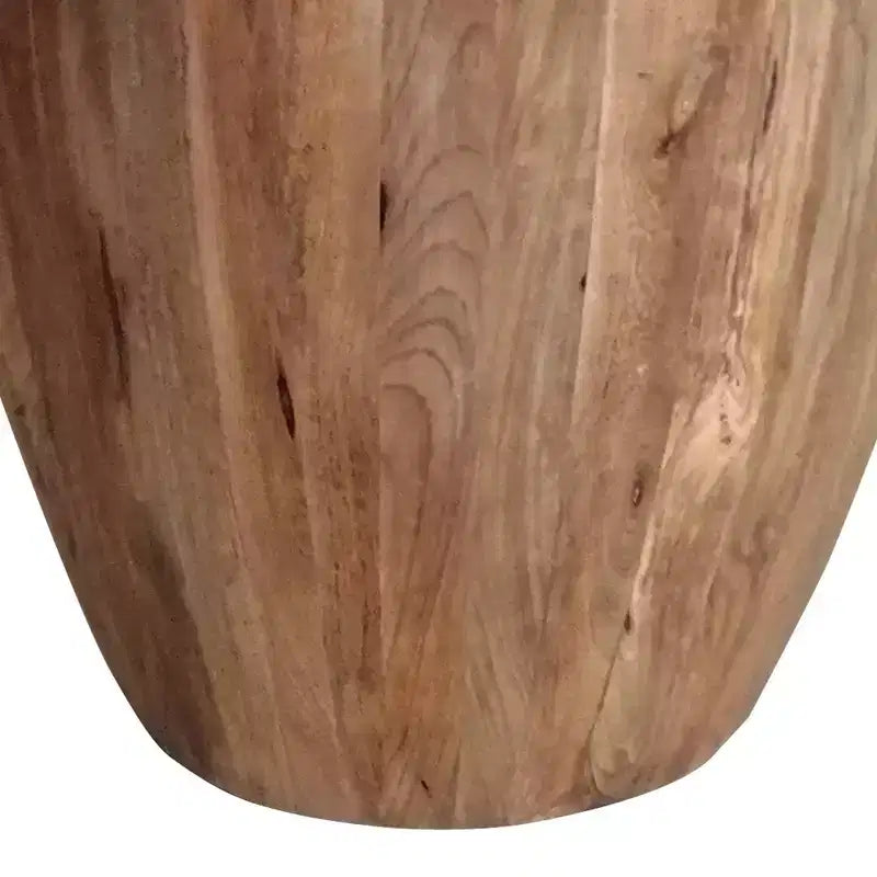 Table d'appoint ou de chevet ronde en bois de manguier vieilli, sculptée à la main, de forme cylindrique, couleur marron : Aucun assemblage requis, finition polie