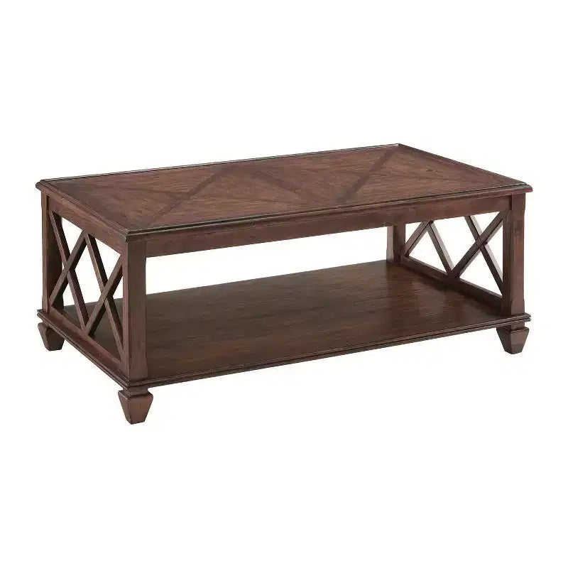 Ensemble de salon 3 pièces en bois Bridgton avec table basse et 2 tables d'appoint à étagères Cerise : Design Mid-Century Modern