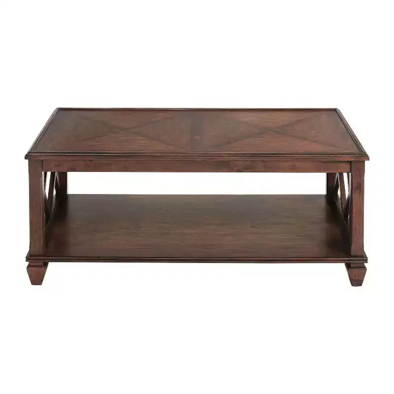 Ensemble de salon 3 pièces en bois Bridgton avec table basse et 2 tables d'appoint à étagères Cerise : Design Mid-Century Modern