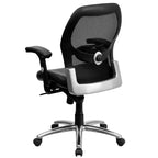 Chaise de bureau pivotante de direction à dossier mi-haut en filet avec mécanisme d'inclinaison des genoux et accoudoirs réglables