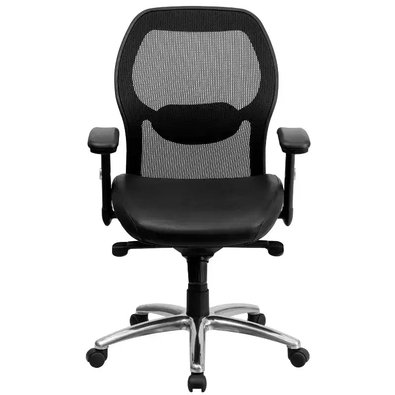 Chaise de bureau pivotante de direction à dossier mi-haut en filet avec mécanisme d'inclinaison des genoux et accoudoirs réglables