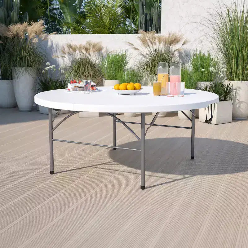 Table pliante de banquet ronde en plastique blanc granit de 1,80 m avec poignée