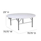 Table pliante de banquet ronde en plastique blanc granit de 1,80 m avec poignée