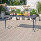 Table pliante en plastique gris foncé, réglable en hauteur (1,2 m), avec poignée