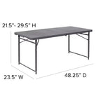 Table pliante en plastique gris foncé, réglable en hauteur (1,2 m), avec poignée