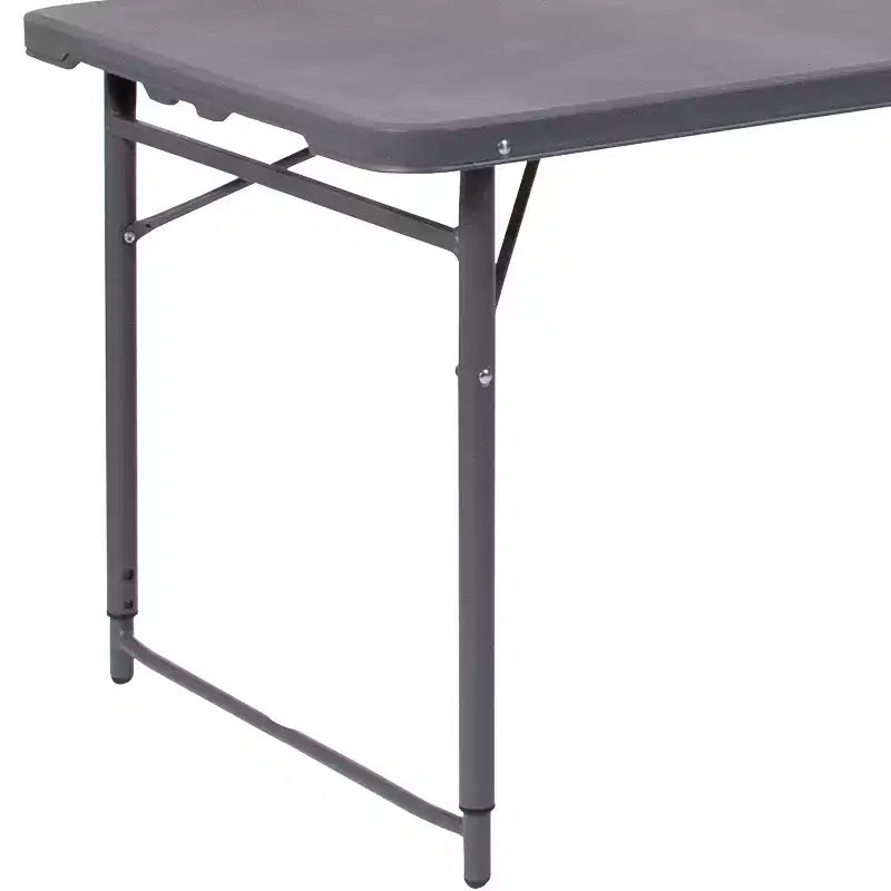 Table pliante en plastique gris foncé, réglable en hauteur (1,2 m), avec poignée