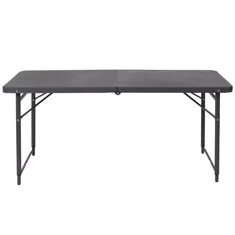 Table pliante en plastique gris foncé, réglable en hauteur (1,2 m), avec poignée