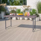 Table pliante en plastique gris foncé, réglable en hauteur (1,2 m), avec poignée