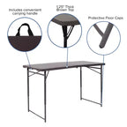 Table pliante en plastique gris foncé, réglable en hauteur (1,2 m), avec poignée
