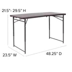 Table pliante en plastique gris foncé, réglable en hauteur (1,2 m), avec poignée
