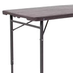 Table pliante en plastique gris foncé, réglable en hauteur (1,2 m), avec poignée