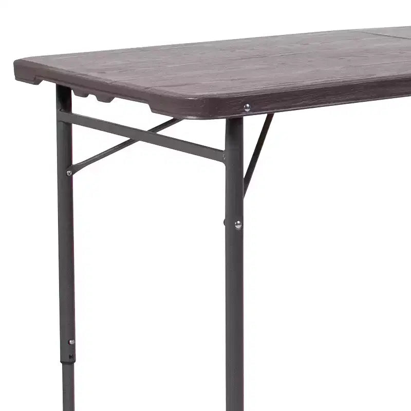 Table pliante en plastique gris foncé, réglable en hauteur (1,2 m), avec poignée