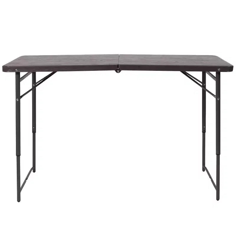 Table pliante en plastique gris foncé, réglable en hauteur (1,2 m), avec poignée