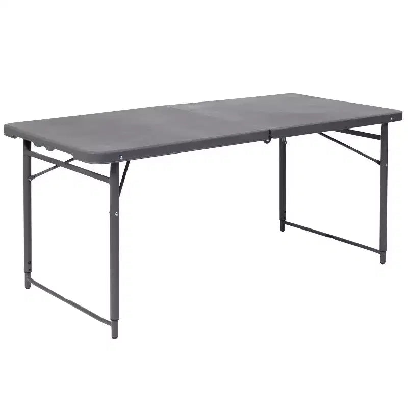 Table pliante en plastique gris foncé, réglable en hauteur (1,2 m), avec poignée