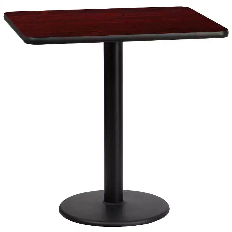 Table stratifiée rectangulaire 24x30 avec piètement de table rond de 18 po