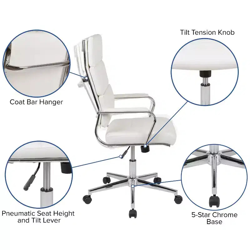 Fauteuil de bureau de direction pivotant contemporain en similicuir avec dossier haut