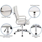 Fauteuil de bureau de direction pivotant contemporain en similicuir avec dossier haut