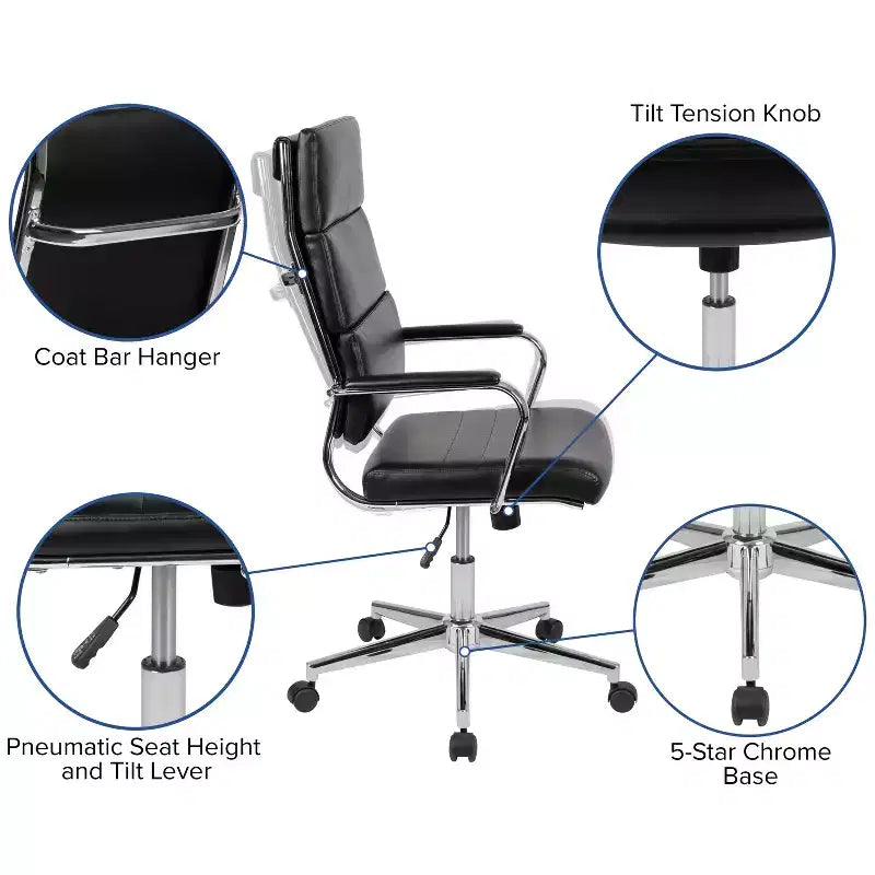 Fauteuil de bureau de direction pivotant contemporain en similicuir avec dossier haut