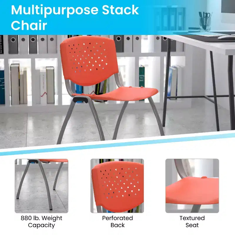 Chaise empilable en plastique pour la maison et le bureau avec dossier perforé – Chaise d'appoint
