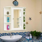 Armoire de salle de bain murale entièrement assemblée et prête à installer, avec miroir et étagères ouvertes