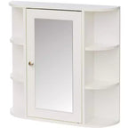 Armoire de salle de bain murale entièrement assemblée et prête à installer, avec miroir et étagères ouvertes