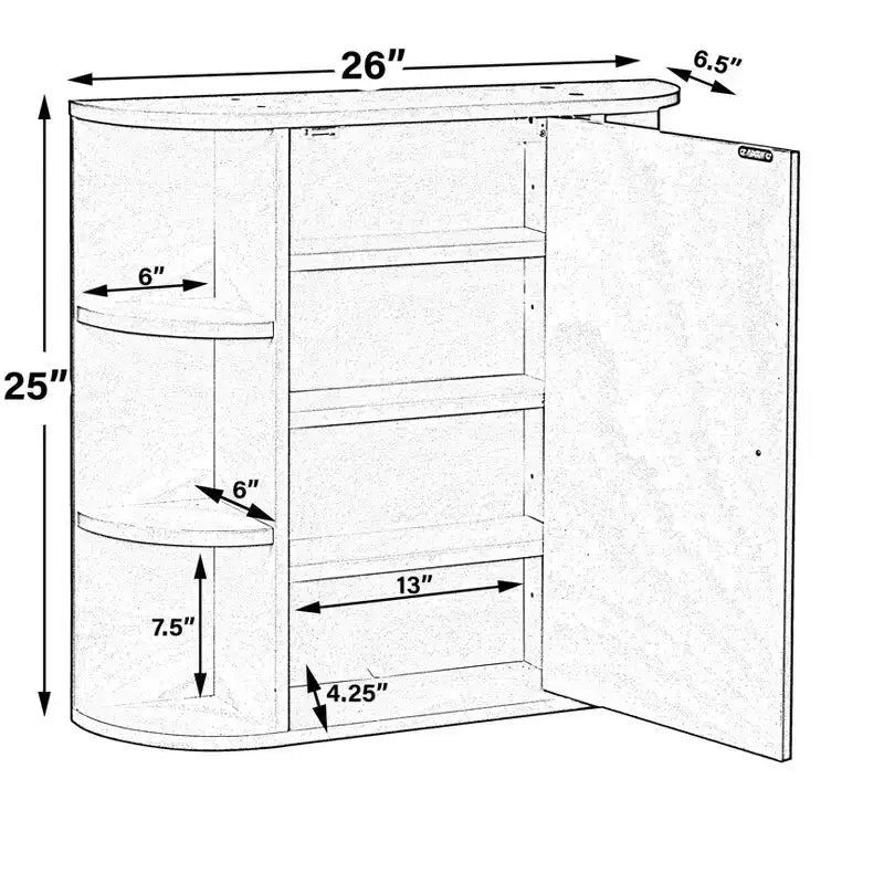 Armoire de salle de bain murale entièrement assemblée et prête à installer, avec miroir et étagères ouvertes