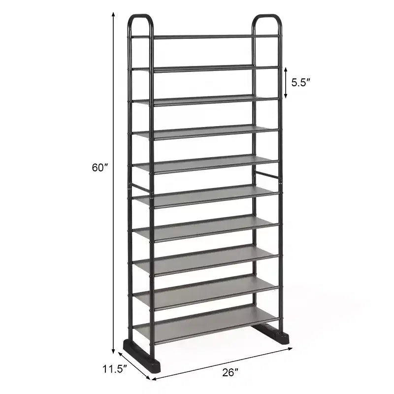 Étagère à chaussures 10 niveaux, range-chaussures peu encombrant avec cadre en métal, tour à chaussures