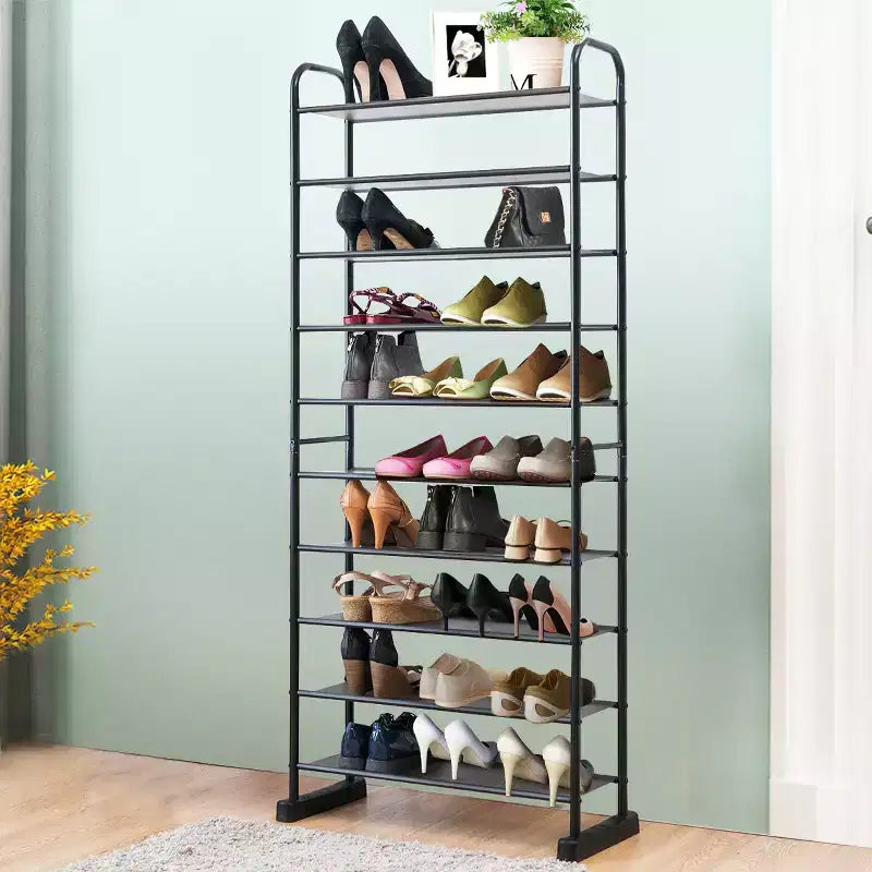 Étagère à chaussures 10 niveaux, range-chaussures peu encombrant avec cadre en métal, tour à chaussures