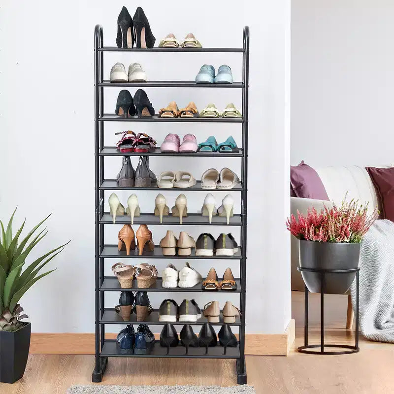 Étagère à chaussures 10 niveaux, range-chaussures peu encombrant avec cadre en métal, tour à chaussures