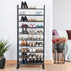 Étagère à chaussures 10 niveaux, range-chaussures peu encombrant avec cadre en métal, tour à chaussures