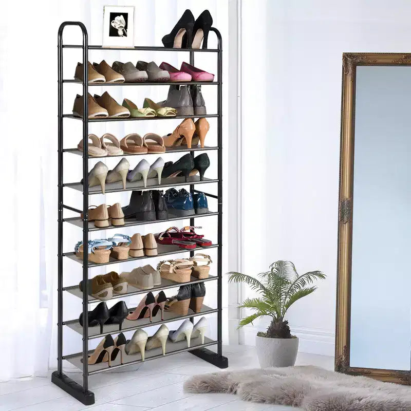 Étagère à chaussures 10 niveaux, range-chaussures peu encombrant avec cadre en métal, tour à chaussures