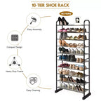 Étagère à chaussures 10 niveaux, range-chaussures peu encombrant avec cadre en métal, tour à chaussures