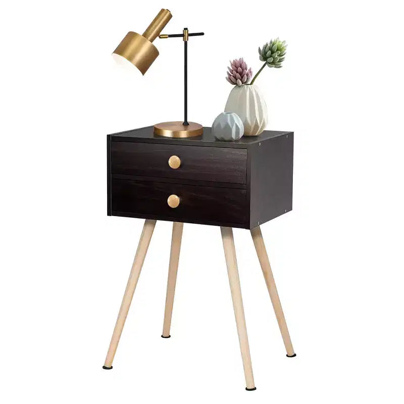 Table de chevet, table d'appoint pour canapé, table d'appoint avec 2 tiroirs, style moderne du milieu du siècle, espresso