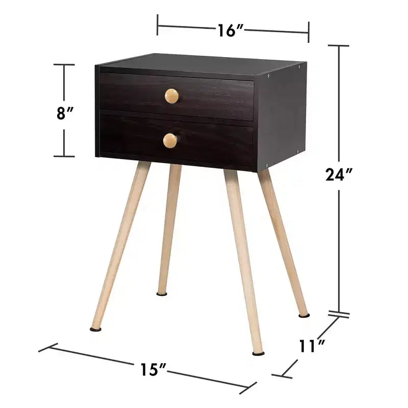 Table de chevet, table d'appoint pour canapé, table d'appoint avec 2 tiroirs, style moderne du milieu du siècle, espresso