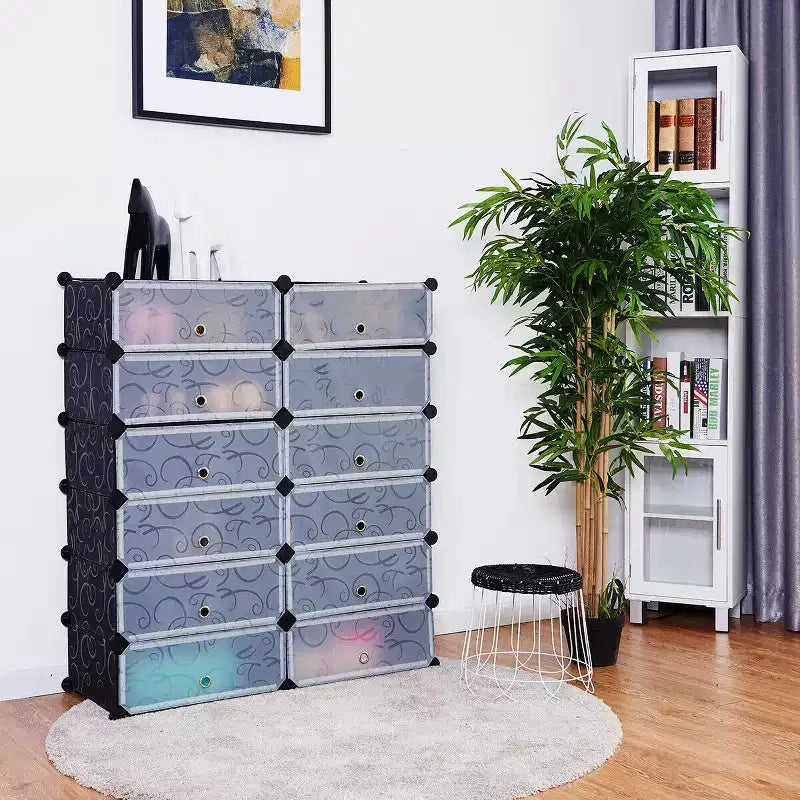 Étagère à chaussures portable 12 cubes Meuble de rangement Armoire de rangement Meuble de maison